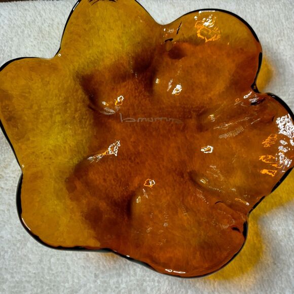 La Murrina etch dark amber petal bowl 5.5" Murano Italy abstract blown glass - Picture 9 of 9